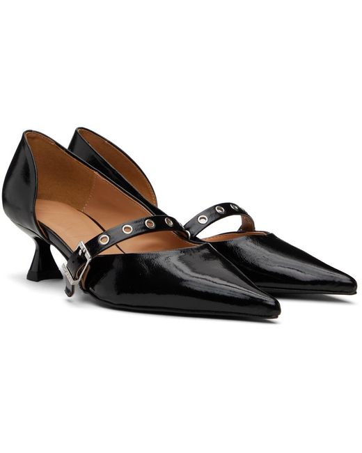 Chaussures à petit talon noires à boucle Ganni en coloris Black