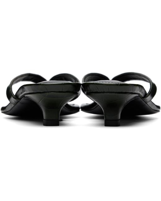 Totême Black Croco-Embossed Flip Flop Heeled Sandals