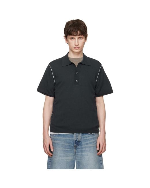 Won Hundred Black Jonas Two Layer Knit Polo for men