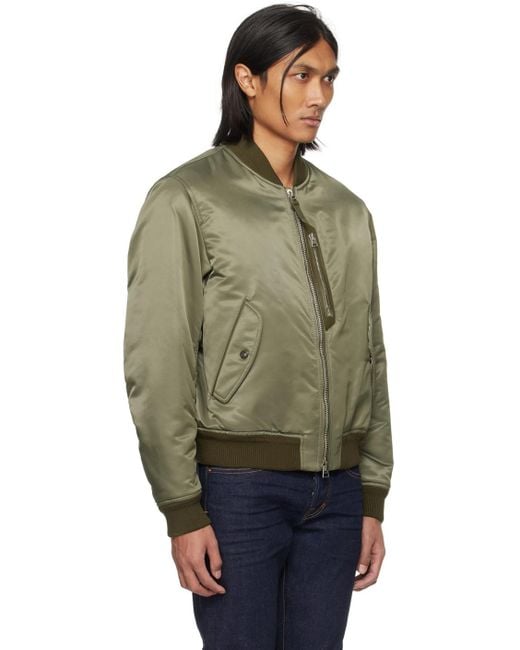 Tom Ford Green Leather-trimmed Shell Bomber Jacket for men