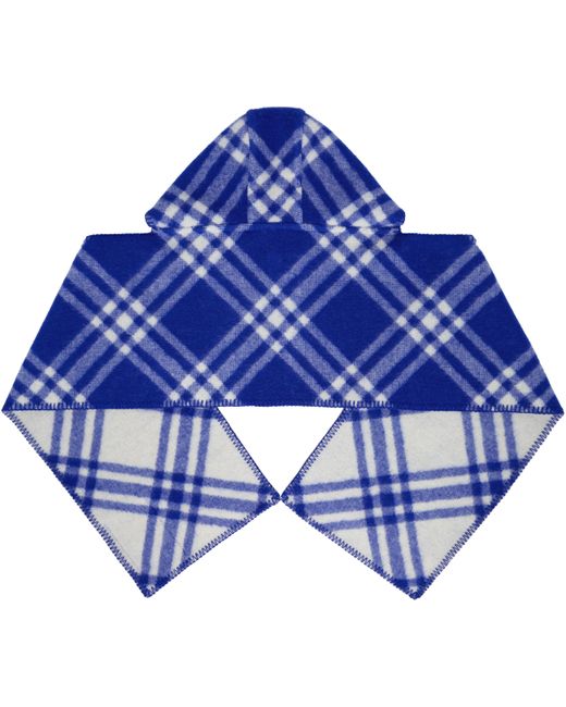 メンズ Burberry ブルー チェック ウール フード付きマフラー Blue