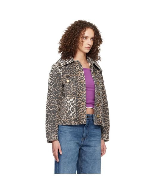 Ganni Black Leopard Denim Jacket