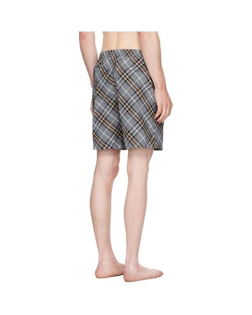 Burberry Gray Check Swim Shorts for men