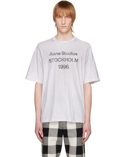 Acne White Gray Printed T-shirt for men