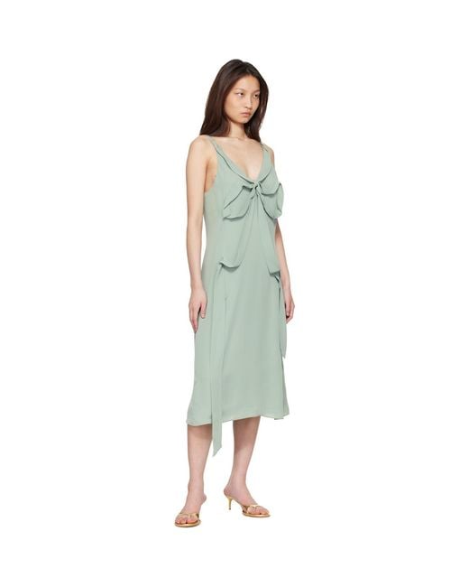 Acne Green Bow Silk Midi Dress