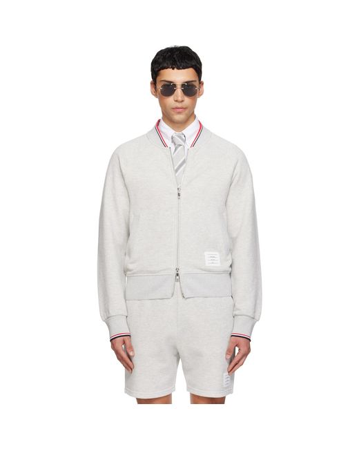 Thom Browne White Pique Loopback Bomber Sweatshirt for men