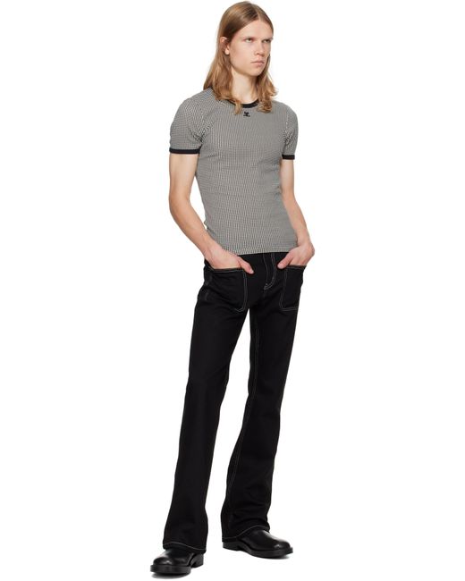 Courreges Black Contrast Houndstooth T-Shirt for men