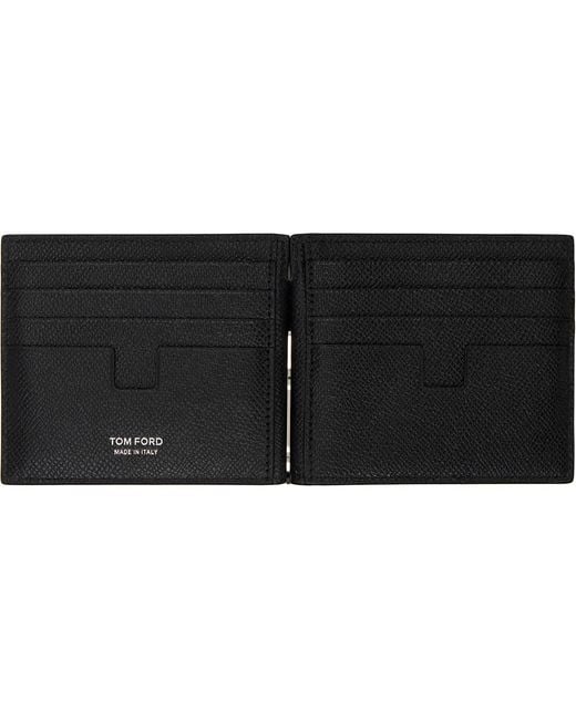 Tom Ford Black Small Grain Leather Money Clip Wallet for men