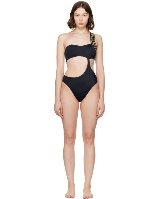 Maillot De Bain Une Pièce Noir À Bretelle À Motif Greca Versace en coloris Black