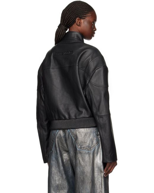 Acne Black Dropped Shoulder Leather Jacket