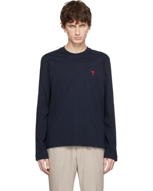 AMI Blue Cotton Ami De Cœur T-Shirt for men