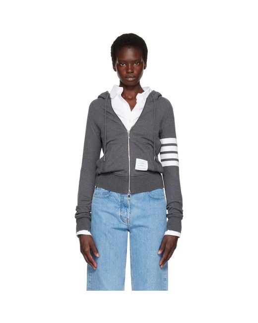 Thom Browne Blue Classic Loopback 4-Bar Zip Hoodie
