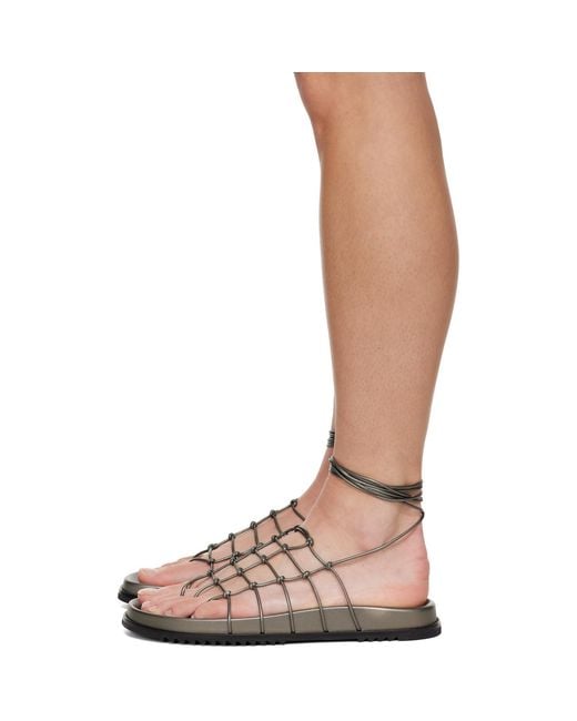 Rick Owens Brown Gunmetal Hollywood Web Granola Sandals