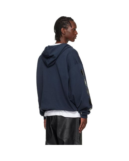 Vetements Blue Leather Biker Crosses Zip-Up Hoodie for men