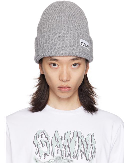 Ganni Oversized Wool Rib Beanie in White for Men Lyst UK