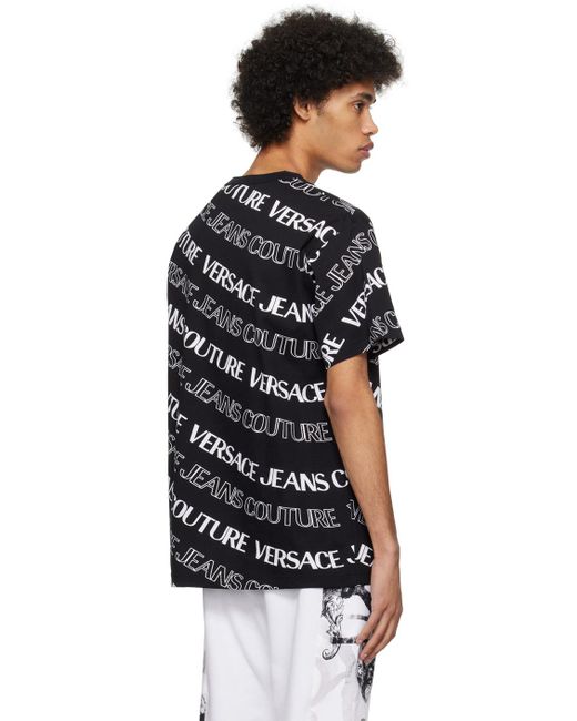 T-shirt noir à motif à logo en tricot jacquard Versace pour homme en coloris Black