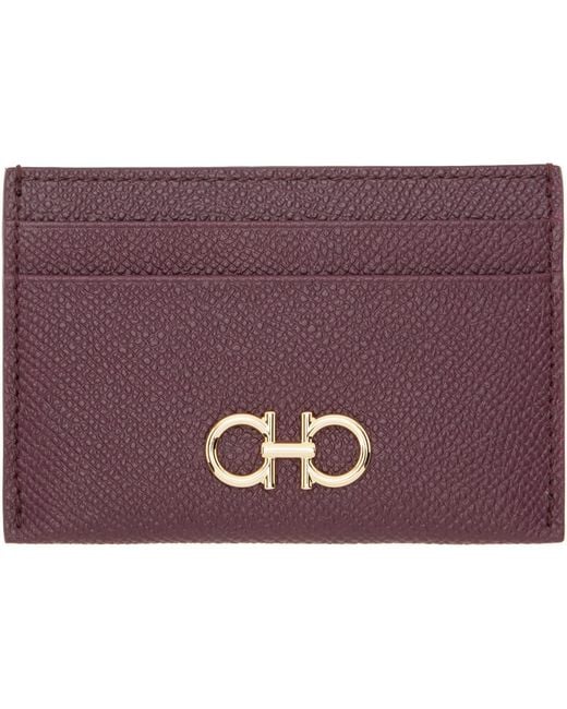 Ferragamo Purple Burgundy Gancini Credit Card Holder