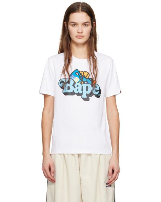 T-shirt blanc à baby milo à requin emblématique A Bathing Ape en coloris Black