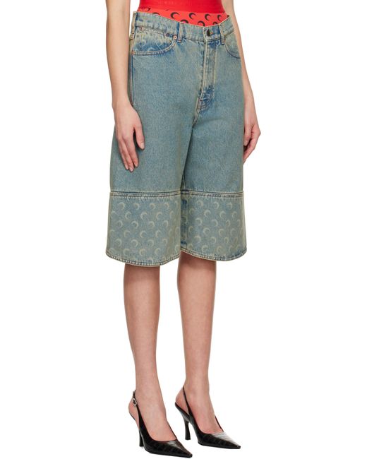 Marine Serre Moon Laser Denim Shorts in Blue | Lyst