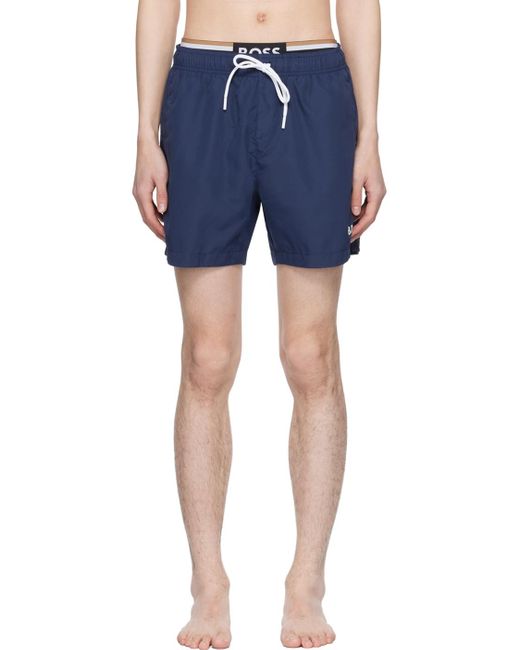 Boss Blue Printed Swim Shorts for men