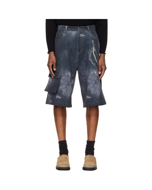 we11done Blue Trompe L'Oeil Cargo Shorts for men