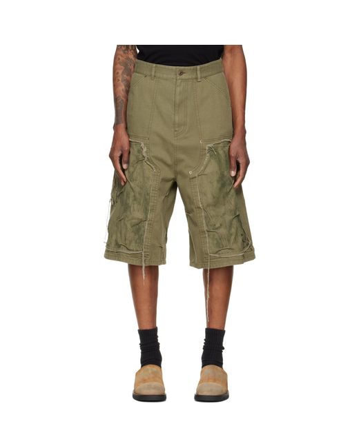 we11done Green Vintage Pinched Work Cargo Shorts for men