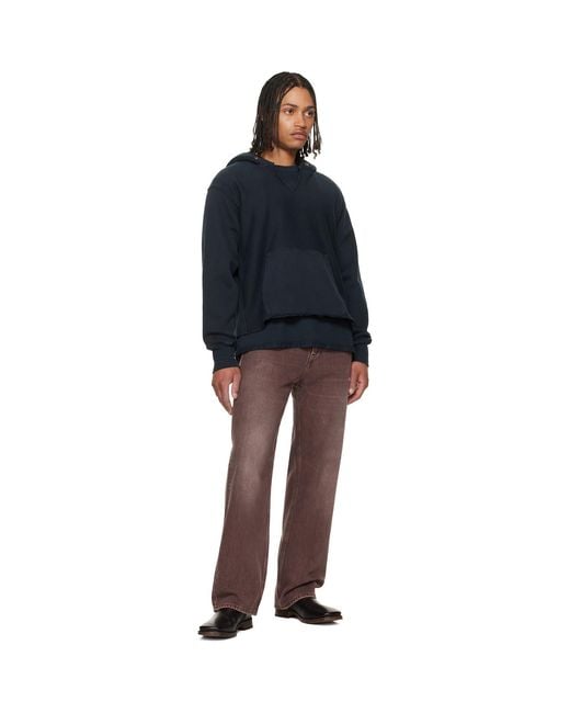 Les Tien Blue Heavyweight Raw Cropped Hoodie for men