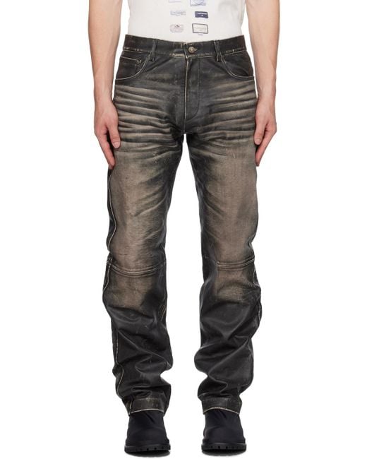 424 Black Faded Leather Pants for men