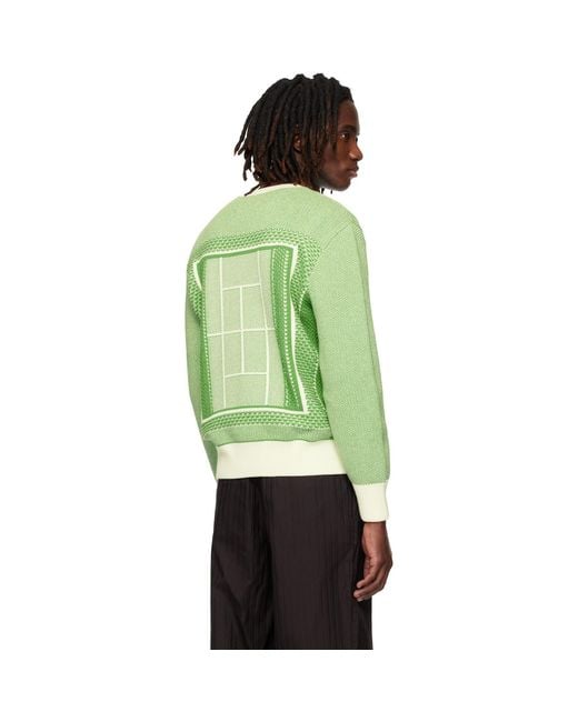 Lacoste Green Tennis Court Graphic Jacquard Sweater for men