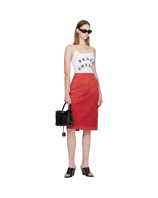 Willy Chavarria Red Workwear Zipped Denim Midi Skirt