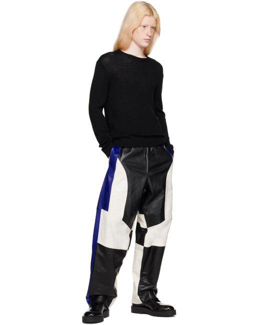 Jil Sander Black & Navy Motocross Leather Pants for men