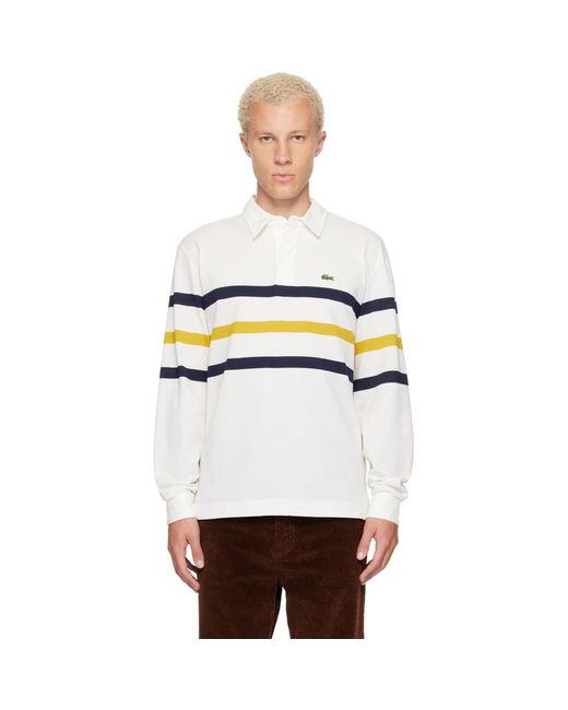 Lacoste White Relaxed Fit Striped Piqué Rugby Polo for men