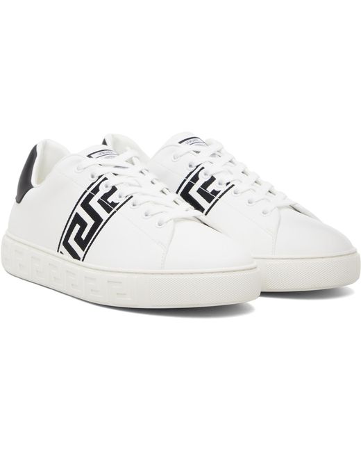 Versace Black Greca Embroidered Nylon Faux-Leather Sneakers for men