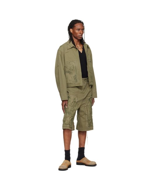 we11done Green Vintage Pinched Work Cargo Shorts for men