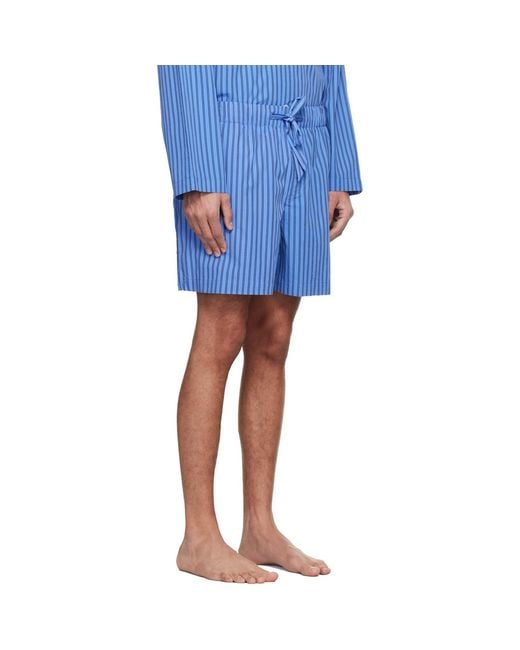 Tekla Blue Poplin Pyjama Shorts for men