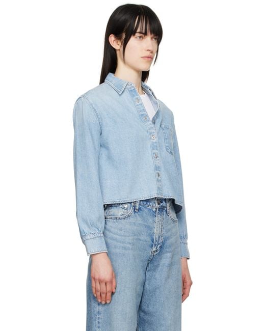 Rag & Bone Blue Featherweight Cropped Maxine Denim Shirt