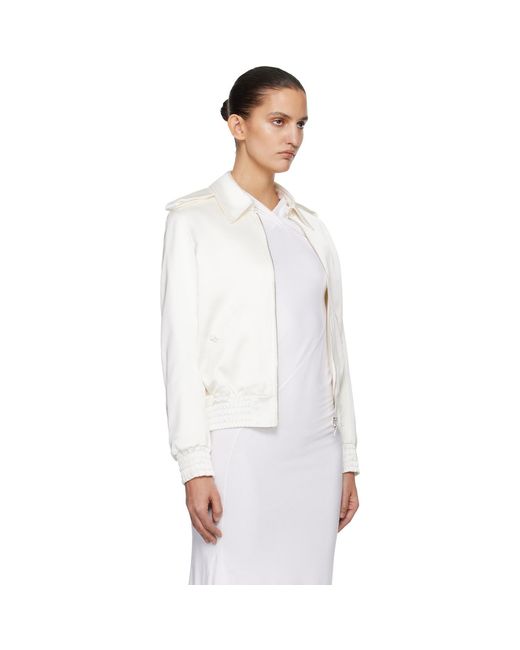 AARON ESH White Off- Satin Blouson Flight Jacket
