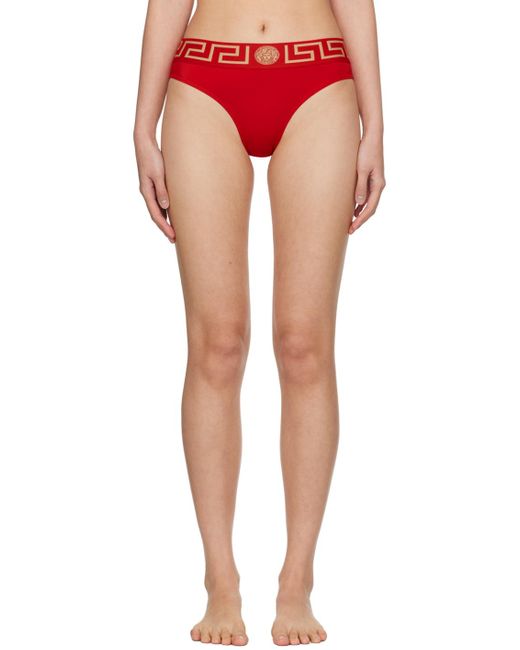 Culotte de bikini rouge à motif à clé grecque Versace en coloris Multicolor