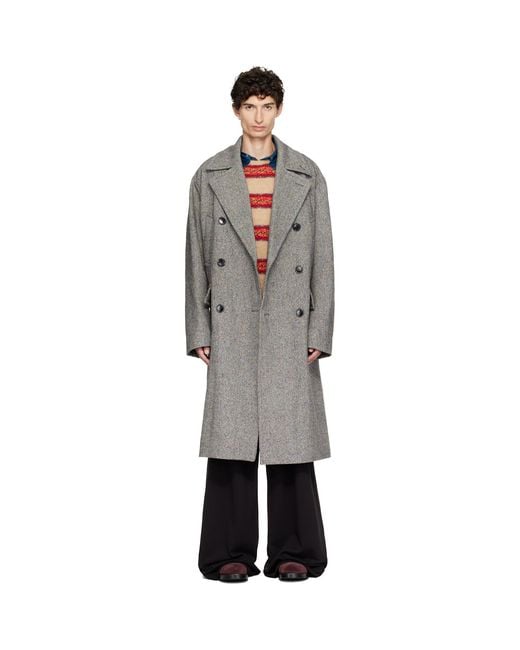 Dries Van Noten Gray Oversized Wool Tweed Coat for men