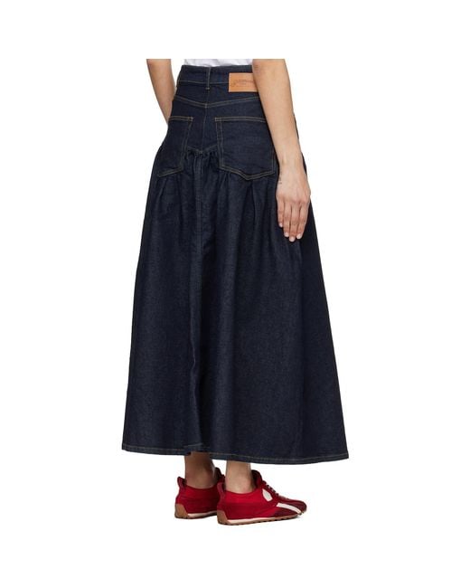 Ganni Blue Stretch Denim Midi Skirt