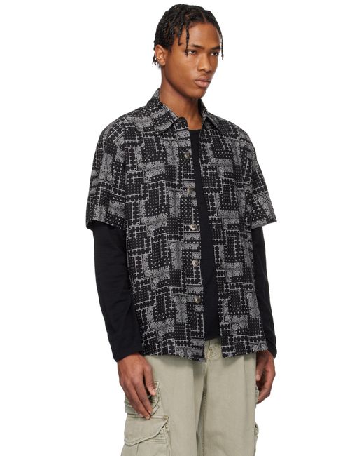 メンズ Greg Lauren ブラック 半袖シャツ Black