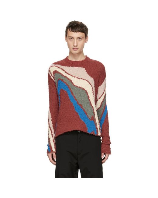 Kiko Kostadinov Red Delva Body Intarsia Knit Sweater for men