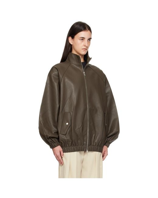 Frankie Shop Brown Taupe Senta Faux-Leather Bomber Jacket