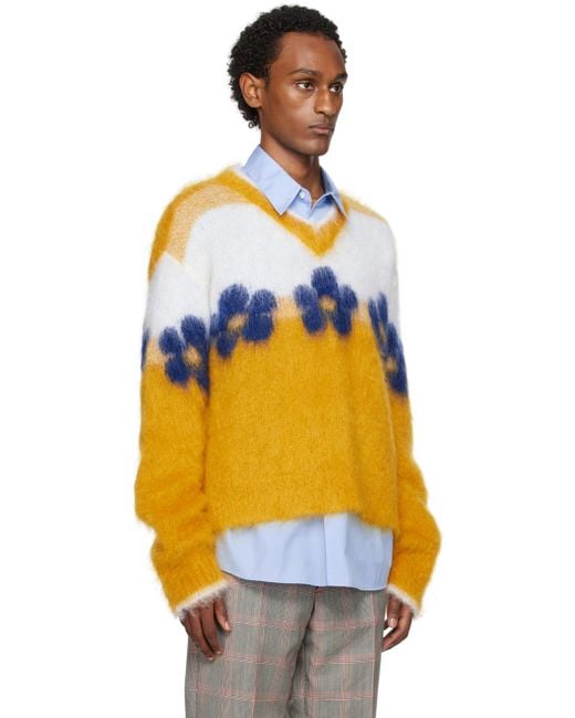 Marni Orange Fuzzy Wuzzy Flowers Sweater for men