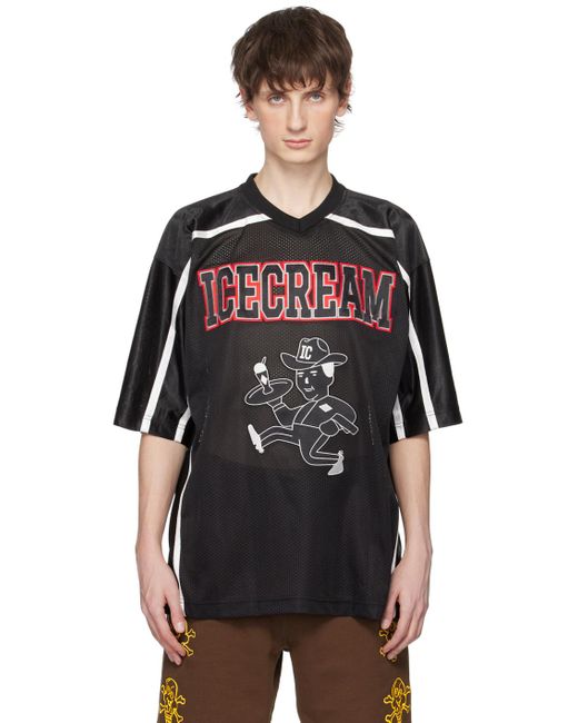 ICECREAM Black Football Jersey T-shirt for men