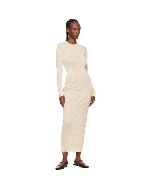 Totême Black Crinkled Knit Long-Sleeve Midi Dress