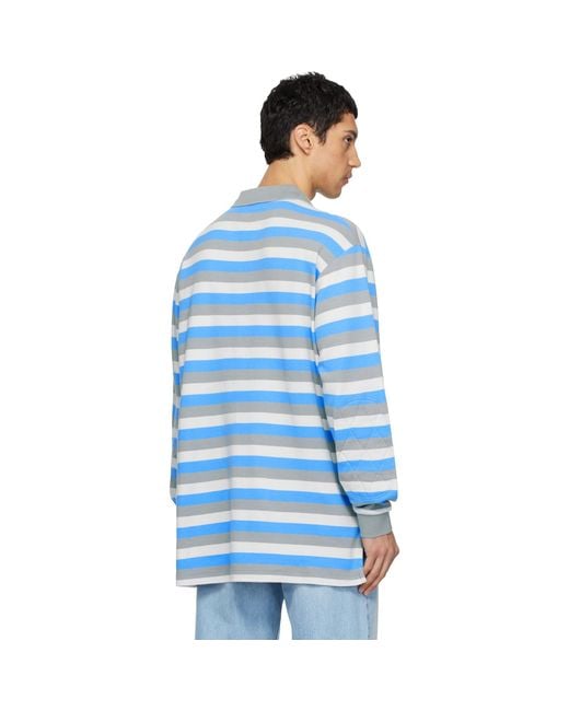 ERL Blue Striped Long Sleeve Polo for men