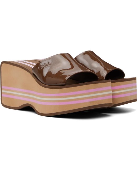 Chloé Brown Swimming Cool Wedge Mule Sandals