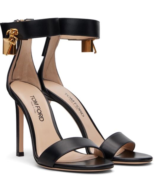 Tom Ford Black Leather Padlock Heeled Sandals