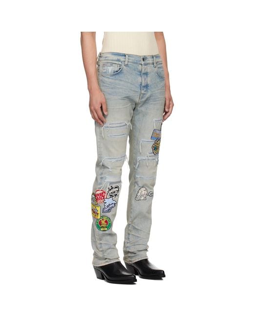 Amiri Blue Station Patch Repair Slim Jeans for men